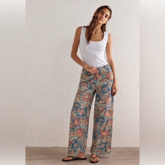 We The Free Denim - RARE We The Free Floral Patterned Wide Leg Jeans